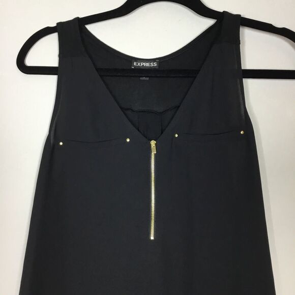 Classy black floaty tank with gold tone studs and front zipper closet staple S - Picture 2 of 7